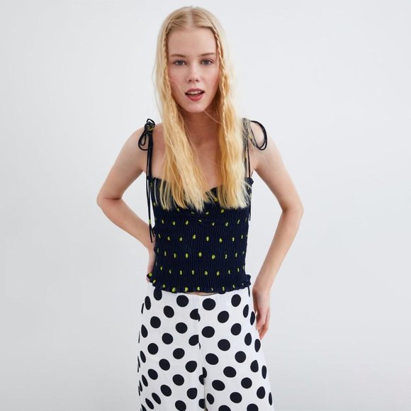 Zara Ruched Polka Dot Tie-Strap Shirt - Picture 4 of 6